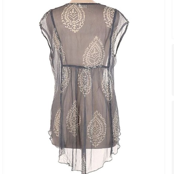 Australian brand - FROCKK - Boho 100% silk short sleeve sheer gray blouse - Picture 6 of 11
